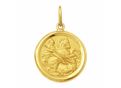 Medalha de São Jorge em Ouro 18k Redonda Ouro Amarelo