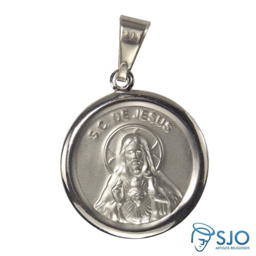 Medalha Redonda de Inox de Sagrado Coração de Jesus | SJO Artigos Religiosos