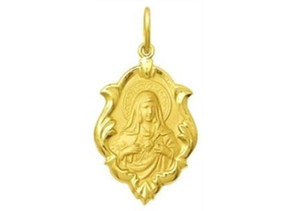 Medalha Sagrado Coração de Maria Ornato 1,5cm Ouro Amarelo