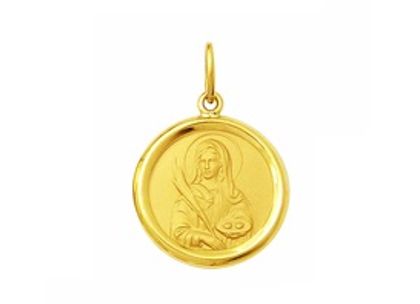 Medalha Santa Luzia Redonda Média Ouro Amarelo