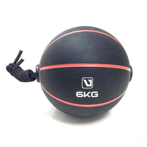 Medicine Ball com Corda - 6kg - Preto e Vermelho