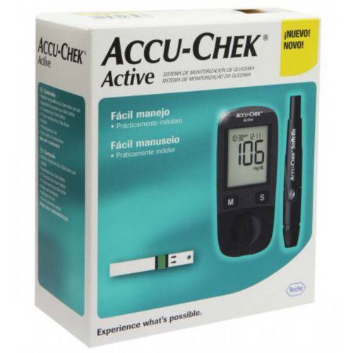 Medidor de Glicose Accu Chek Active - Kit Completo + 2 Potes de 50 Tiras Teste (110 Tiras no Total)