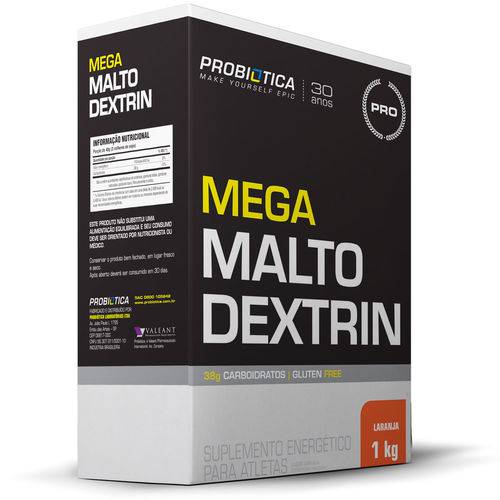 Mega Malto Dextrin 1kg Laranja- Probiótica ( + Luva Caleira)