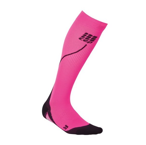Meia de Compressão CEP Pro+ Night Run Socks 2.0 Feminina - Rosa Neon / Preto