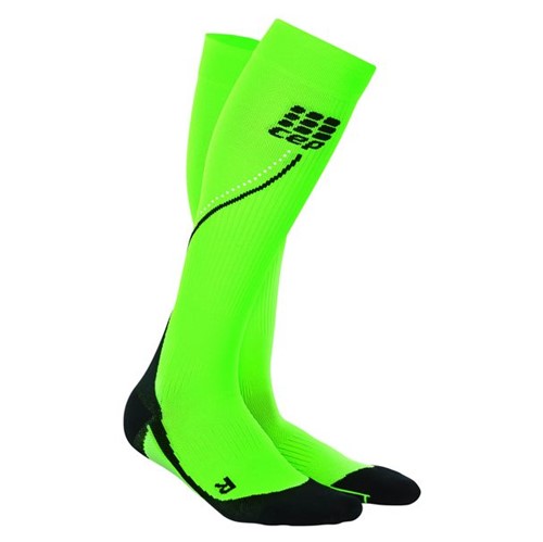 Meia de Compressão CEP Pro+ Night Run Socks 2.0 Masculina - Verde Neon / Preto