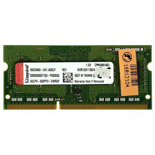 Memória RAM de 4GB para Notebook Kingston KVR16S11S8/4 DDR3 - Verde
