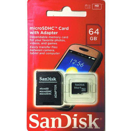 Memory Card SDHC Class 10 Micro+adapter 64gb Sandisk