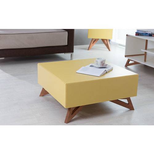 Mesa de Centro Quadrada Colorida Amarela 70x70 Design Moderno e Retrô Freddie -