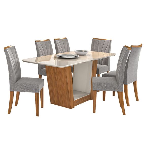 Mesa de Jantar Apogeu 6 Cadeiras com Tampo Off White - Rovere Soft