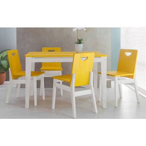 Mesa de Jantar com 4 Cadeiras de Madeira Tucupi 120cm - Acabamento Stain Branco