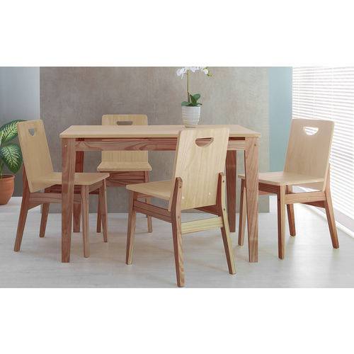 Mesa de Jantar com 4 Cadeiras de Madeira Tucupi 120cm - Acabamento Stain Nozes e