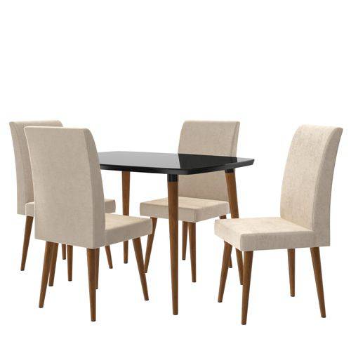 Mesa de Jantar com 4 Cadeiras Jade - Preto com Suede Bege - RPM Móveis