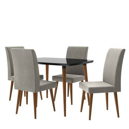 Mesa de Jantar com 4 Cadeiras Jade - Preto com Suede Cinza Lunar - RPM Móvues