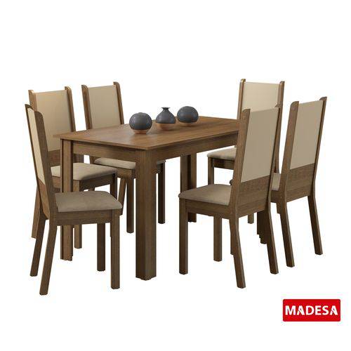 Mesa de Jantar com 6 Cadeiras Madesa Tabáta Rustic/Crema e Pérola