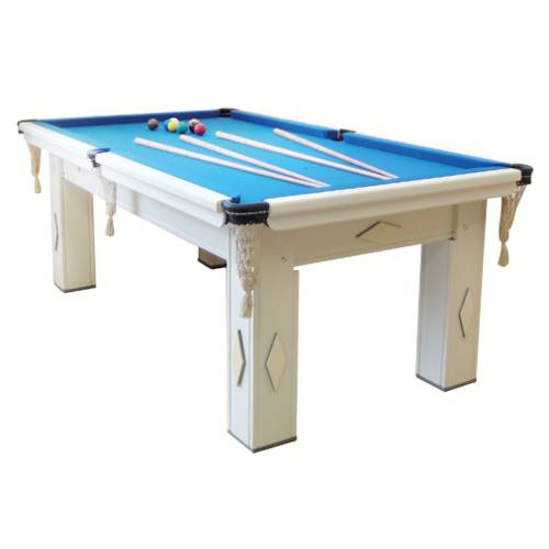 Mesa de Snooker Residencial Tampo em Pedra, Branco e Tecido Azul- Procópio
