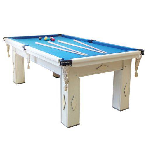 Mesa de Snooker/Sinuca Procópio Residencial Branca Tecido Azul