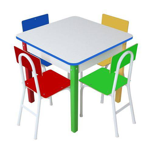 Mesa Infantil Colorida MDF com 4 Cadeiras Armação Ferro