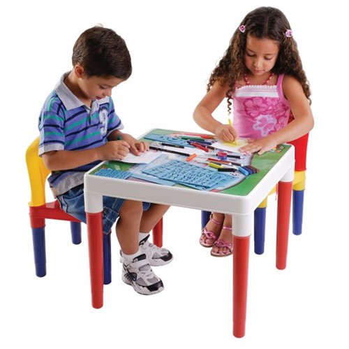 Mesa Infantil de Plástico com Cadeira e Lápis Escolar Bell Toy