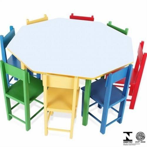 Mesa Infantil Oitavada com 8 Cadeiras Coloridas 5018 Carlu