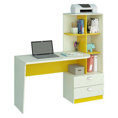 Mesa para Computador Permóbili Móveis Elisa 2 Gavetas Branca/Amarela