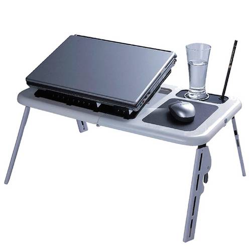Mesa para Notebook Retrátil com Cooler Duplo e Base com Porta Copos - Branca