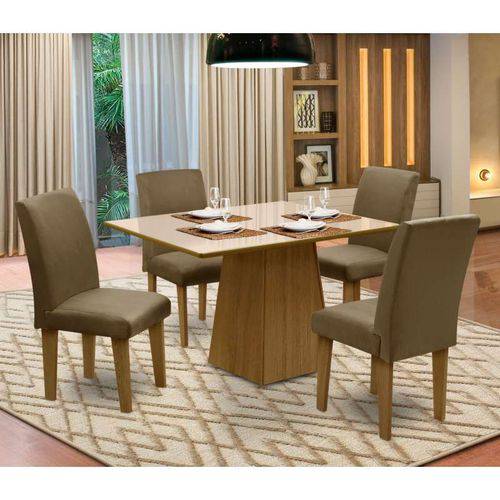 Mesa para Sala de Jantar com 4 Cadeiras Florença – Dôbue - Mel / Bege / Castor