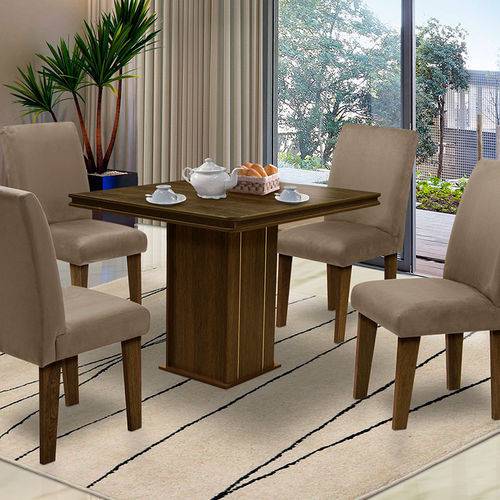 Mesa para Sala de Jantar com 4 Cadeiras Saint Thomas – Dobuê Movelaria - Castanho / Mascavo