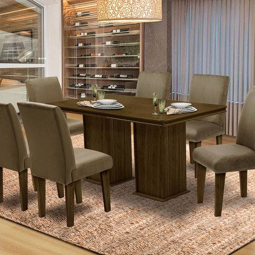 Mesa para Sala de Jantar com 6 Cadeiras Amsterdam – Dobuê Movelaria - Castanho-rt / Castor