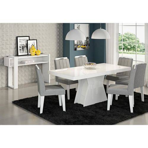 Mesa para Sala de Jantar Olívia 6 Cadeiras Elisa e Aparador Iris Branco/platina - Cimol Móveis