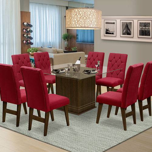Mesa para Sala de Jantar Saint Louis com 8 Cadeiras – Dobuê Movelaria - Castanho / Vinho
