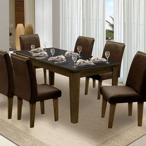 Mesa para Sala de Jantar Saint Michel com 6 Cadeiras – Dobuê Movelaria - Castanho / Preto / Chocolate