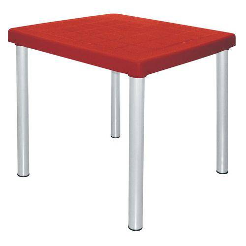 Mesa Plastica Mona Vermelha com Pernas de Aluminio Anodizado