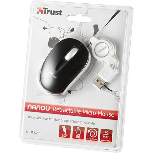 Micro Mouse Nanou Retractable Black C/cabo Retrátil - Trust