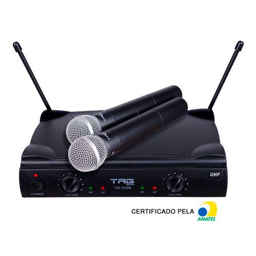 Microfone Mao Duplo Dinamico S/fio Tm559b Tagsound Bivolt