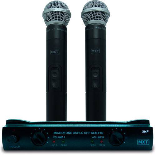 Microfone Profissional Duplo Sem Fio UHF com Maleta - MXT UHF-302