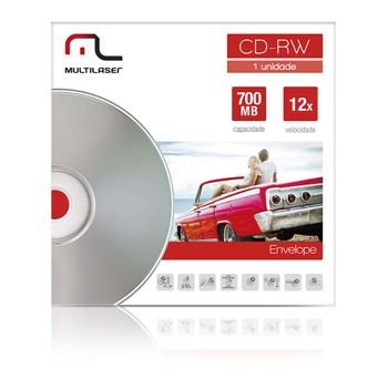 Mídia CD-RW Vel. 12X - 1 Un. Envelope Impresso em Caixa Multilaser CD037 CD037