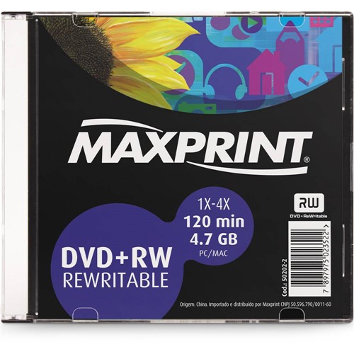 Mídia Regravável Maxprint 4.7Gb Dvd+Rw4X