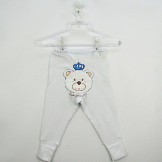 Mijão Bebê Masculino Suedine Branco Bordado Urso Coroa Azul com Pé Reversível-G