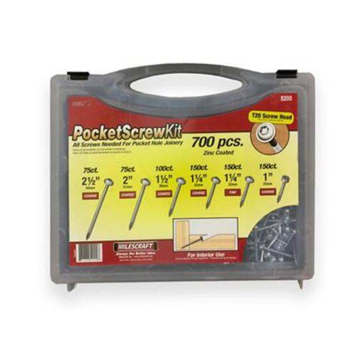 Milescraft - Pocket Hole Screw Kit 5200 - Caixa com 700 Parafusos T20 Screw Head