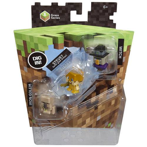 Minecraft - 3 Bonecos - Golem, Steve e Bruxo - Mattel