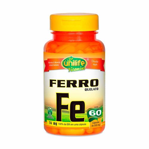 Mineral Ferro Quelato "Fe" - Unilife - 60 Cápsulas de 500mg