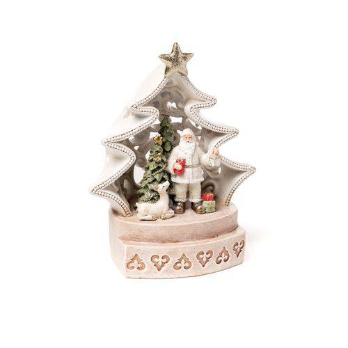 Mini Árvore Decoração Natal Resina C/papai Noel 19cm Branco