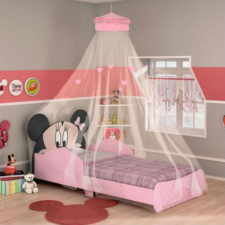 Mini Cama Minnie Pura Magia Disney C/Dossel Teto Rosa Preto