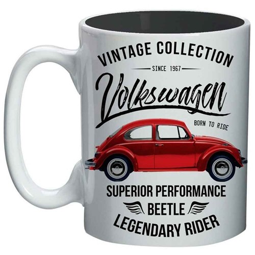 Mini Caneca de Porcelana Volkswagen Fusca Vintage Branca 135ml