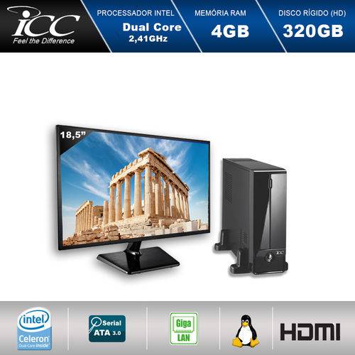 Mini Computador Icc Sl1840s3m18 Intel Dual Core 2.41 Ghz 4gb HD 320gb Hdmi USB 3.0 Full HD Monitor Led 18,5"