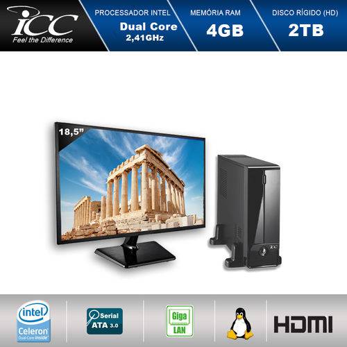 Mini Computador Icc Sl1843sm18 Intel Dual Core 2.41 Ghz 4gb HD 2tb Hdmi USB 3.0 Full HD Monitor Led 18,5"