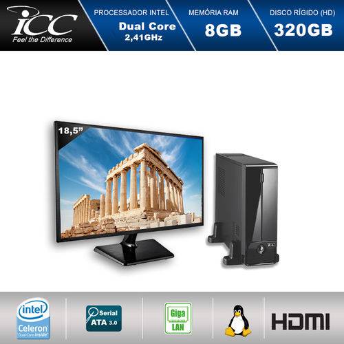Mini Computador Icc Sl1880s3m18 Intel Dual Core 2.41 Ghz 8gb HD 320gb Hdmi USB 3.0 Full HD Monitor Led 18,5"