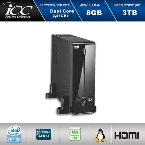 Mini Computador Icc Sl1884d Intel Dual Core 2.41ghz 8gb HD 3tb Dvdrw USB 3.0 Hdmi Full HD