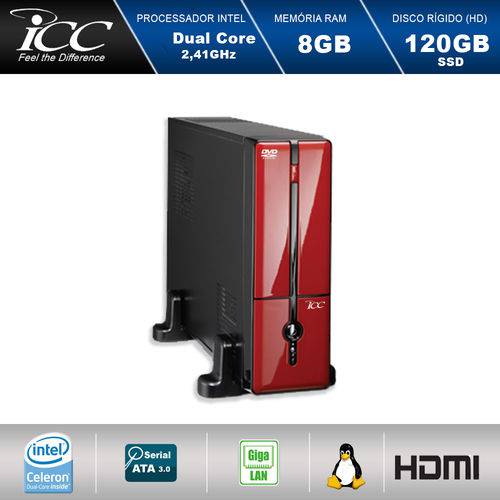 Mini Computador Icc Sl1886dv Intel Dual Core 2.41ghz 8gb HD 120gb Ssd Dvdrw USB 3.0 Hdmi Full HD Vermelho