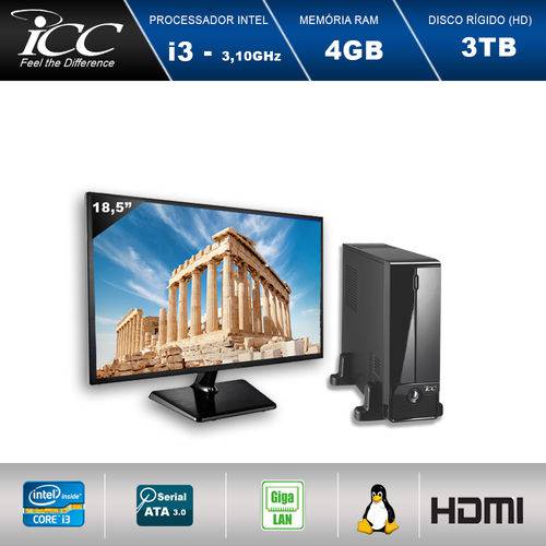 Mini Computador Icc Sl2344sm18 Intel Core I3 3.10 Ghz 4gb HD 3tb Hdmi Full HD Monitor Led 18,5"